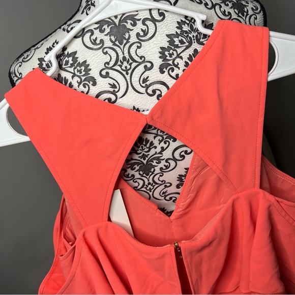 Trina Turk Cold Shoulder Ruffle Trouser Josephine Coral Jumpsuit Size 12 NWT - Picture 11 of 16